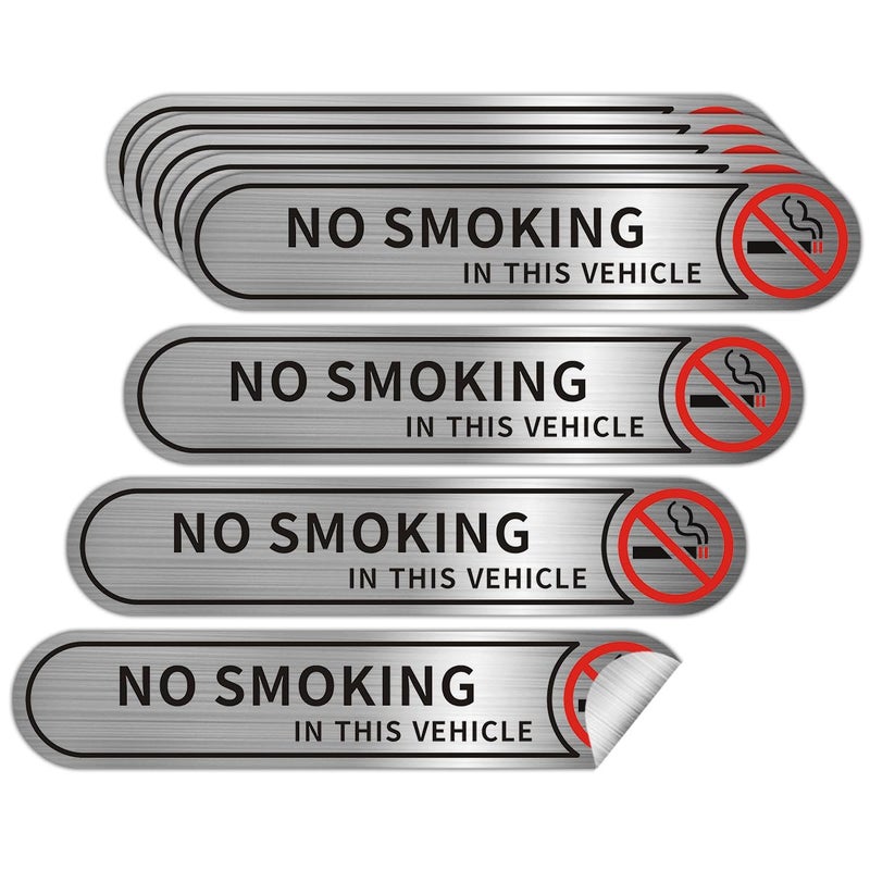 LEMBANG 8 Pieces No Smoking in This Vehicle Stickers for Cars, Brushed Silver No Smoking in Car Sticker,5inx1in - Image 1