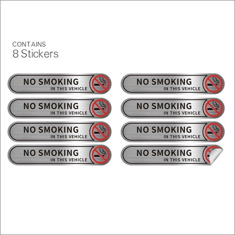 LEMBANG 8 Pieces No Smoking in This Vehicle Stickers for Cars, Brushed Silver No Smoking in Car Sticker,5inx1in - Image 2