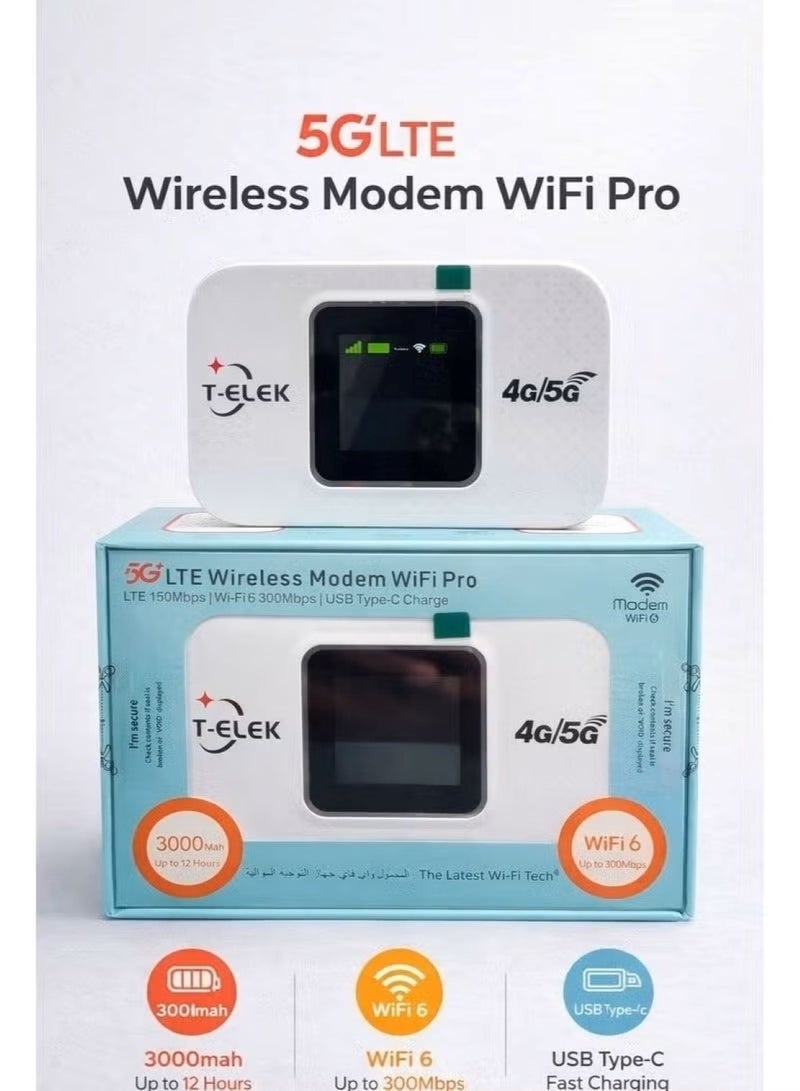 T-ELEK Portable WiFi 6 Router 4G/5G LTE Wireless Mobile Hotspot Modem with 3000mAh Battery - Image 1