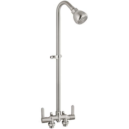 Aolemi Outdoor Shower Fixtures 31 Exposed Shower System with Shower Head 2Handle Outdoor Shower Kit 3 Inch Center Brass Mixing Valve Brushed Nickel - Image 1