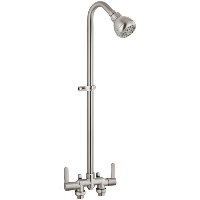 Aolemi Outdoor Shower Fixtures 31 Exposed Shower System with Shower Head 2Handle Outdoor Shower Kit 3 Inch Center Brass Mixing Valve Brushed Nickel - Image 2