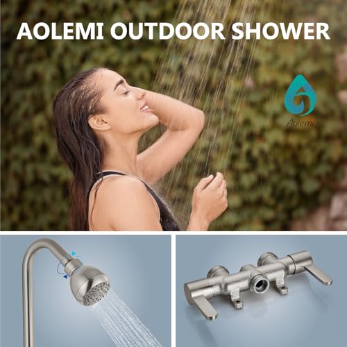 Aolemi Outdoor Shower Fixtures 31 Exposed Shower System with Shower Head 2Handle Outdoor Shower Kit 3 Inch Center Brass Mixing Valve Brushed Nickel - Image 3