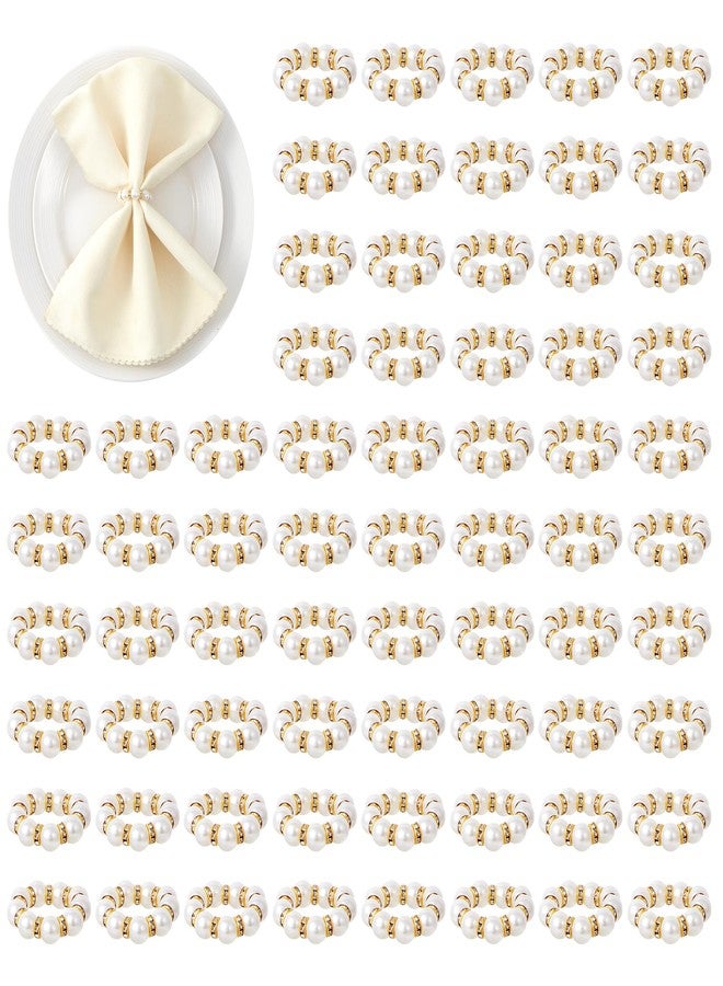 APTWOW 50Pcs Pearl Gold Napkin Rings - Imitation Pearl Napkin Holder, Disposable White&Gold Napkins Rings Bulk for Wedding Party Birthday Banquet Table Decor and Daily Use - Image 1