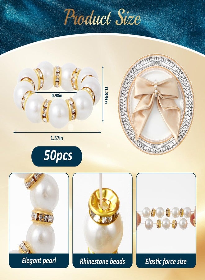 APTWOW 50Pcs Pearl Gold Napkin Rings - Imitation Pearl Napkin Holder, Disposable White&Gold Napkins Rings Bulk for Wedding Party Birthday Banquet Table Decor and Daily Use - Image 2