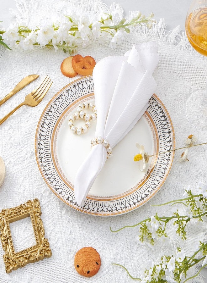 APTWOW 50Pcs Pearl Gold Napkin Rings - Imitation Pearl Napkin Holder, Disposable White&Gold Napkins Rings Bulk for Wedding Party Birthday Banquet Table Decor and Daily Use - Image 4