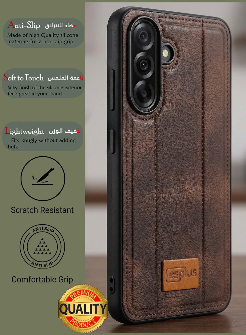 جراب خلفي فاخر من السيليكون بتصميم جلدي لهاتف سامسونج جالاكسي A36 5g | غطاء سيليكون عالي الجودة مصمم خصيصًا لهاتف سامسونج جالاكسي A36 5g | حماية فائقة من الصدمات، مقاوم للصدمات، مقاوم لبصمات الأصابع، ملمس مريح، جراب متين لحماية ظهر هاتف سامسونج جالاكسي A36 5g - أسود/بني - Image 2