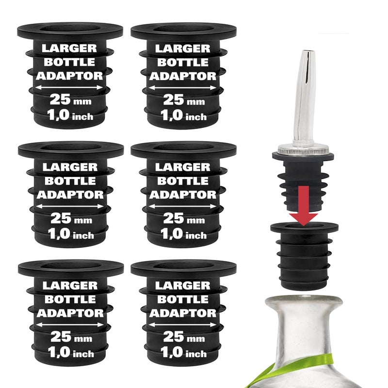 Esatto Liquor Pourer Adapters 6 Pieces Set Perfect for Large Olive Oil Bottles and Liquor Bottles Up to 1 Inch25mm Neck Converts Any Spout into a Large Pour Spout