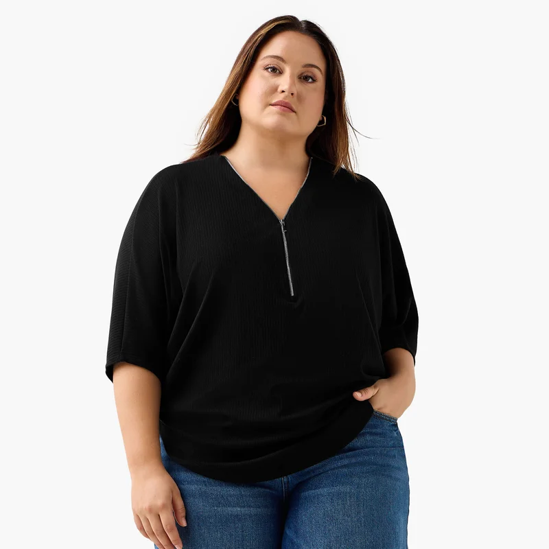  أولا بوبكن Ulla Popken T-shirt Relaxed Fit with Ribbed Detail