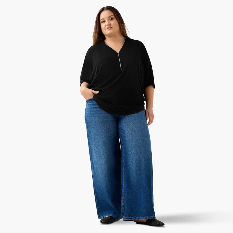  أولا بوبكن Ulla Popken T-shirt Relaxed Fit with Ribbed Detail