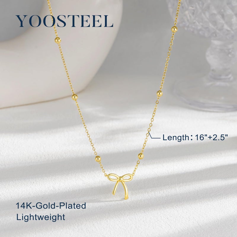 Yoosteel Easter Gifts for Kids Teen Girls Easter Basket Stuffers - Bow Necklaces Dainty 14K-Gold-Plate Bow Choker Necklaces Simple Small Pendant Necklaces for Teenage Girl Women Trendy Gift Jewelry - Image 4