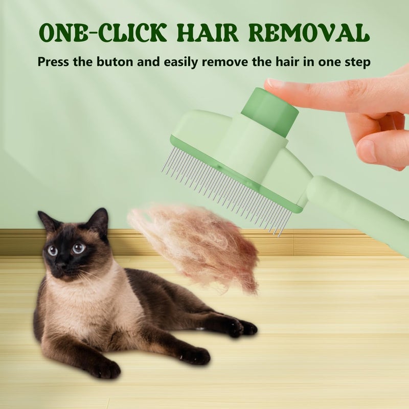 SWIUKPHE Pet Hair Removal Comb, Flea Comb for Cats, Cat Brush for Short and Long Hair with Release Button, Grooming Supplies for Indoor Cats and Dogs (Green) - Image 5