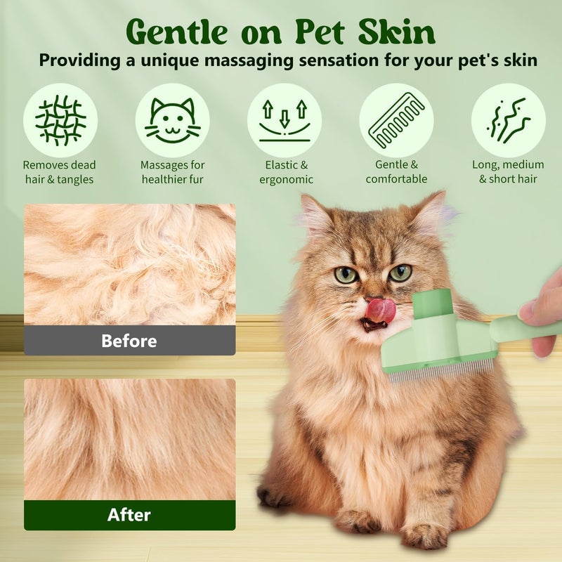 SWIUKPHE Pet Hair Removal Comb, Flea Comb for Cats, Cat Brush for Short and Long Hair with Release Button, Grooming Supplies for Indoor Cats and Dogs (Green) - Image 4