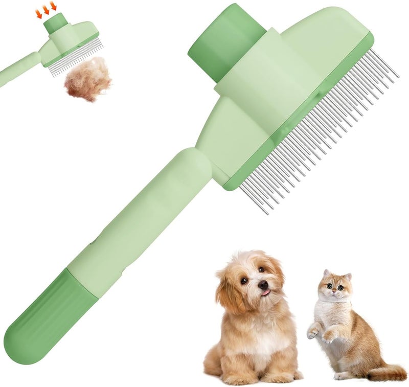 SWIUKPHE Pet Hair Removal Comb, Flea Comb for Cats, Cat Brush for Short and Long Hair with Release Button, Grooming Supplies for Indoor Cats and Dogs (Green) - Image 1