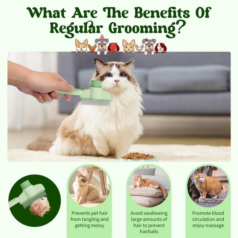 SWIUKPHE Pet Hair Removal Comb, Flea Comb for Cats, Cat Brush for Short and Long Hair with Release Button, Grooming Supplies for Indoor Cats and Dogs (Green) - Image 2