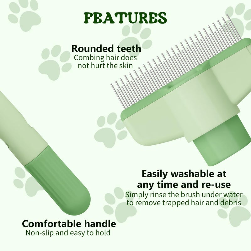 SWIUKPHE Pet Hair Removal Comb, Flea Comb for Cats, Cat Brush for Short and Long Hair with Release Button, Grooming Supplies for Indoor Cats and Dogs (Green) - Image 3