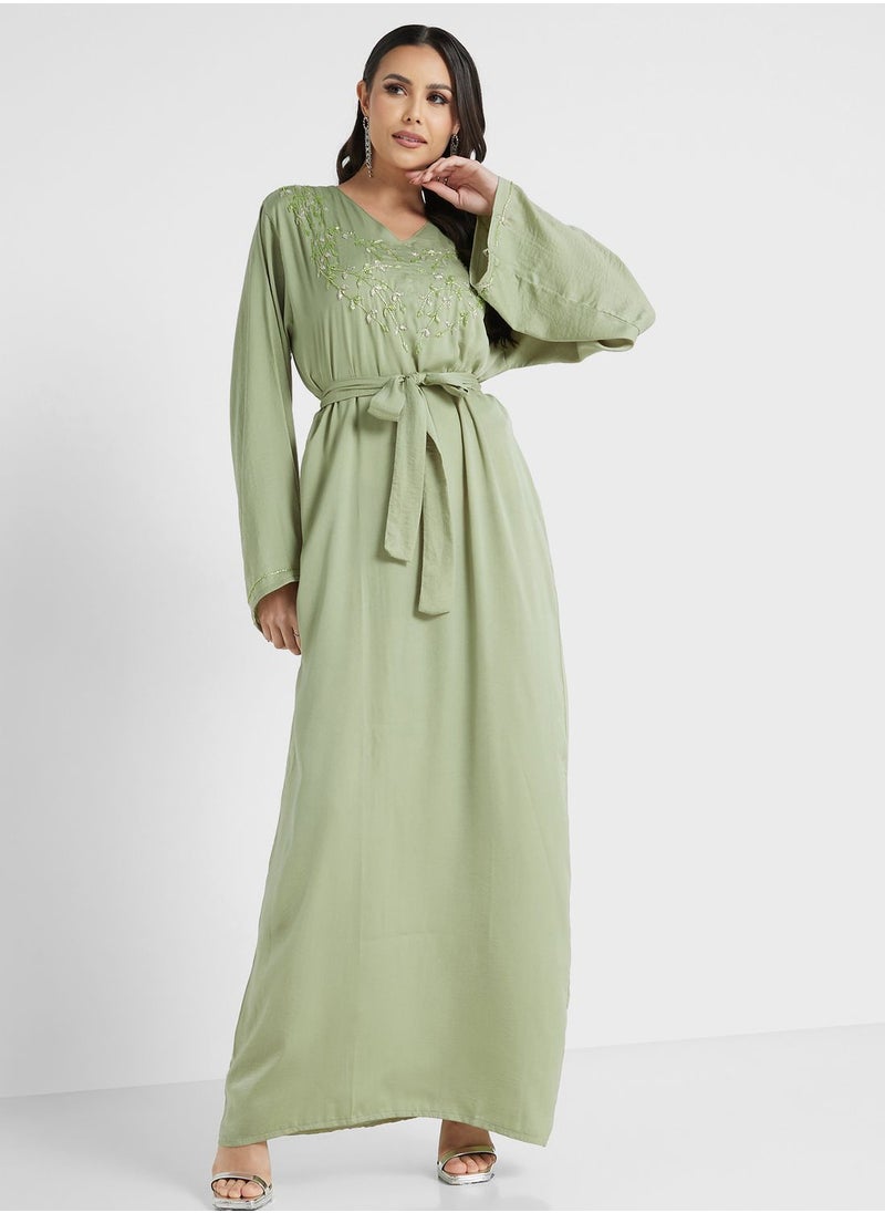 Embellished Belted Jalabiya