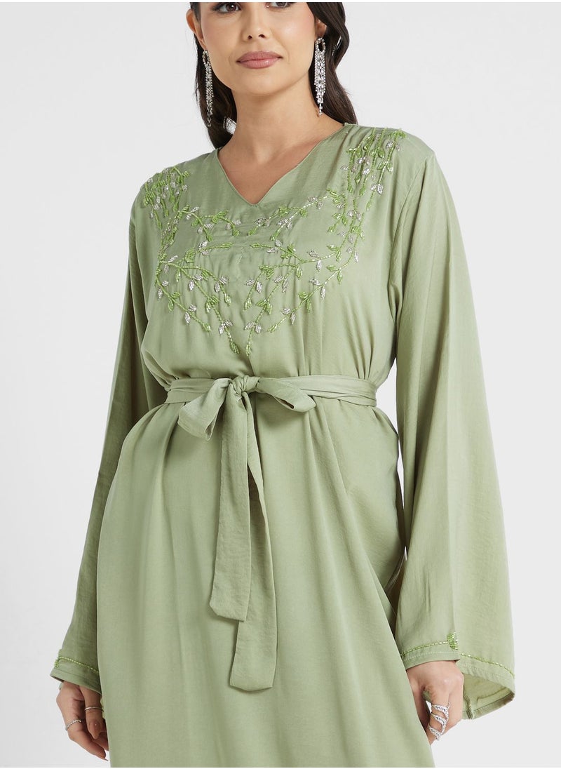 Embellished Belted Jalabiya
