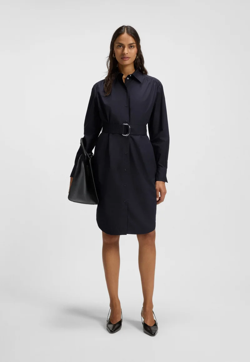 BOSS Midi-length dress in cotton poplin