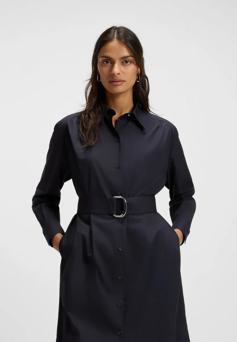 BOSS Midi-length dress in cotton poplin