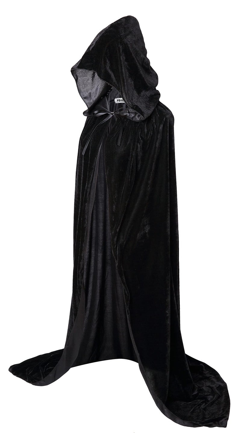 VGLOOK Unisex Hooded Cloak Velvet Cape for Halloween Cosplay Costumes 59 inch Black - Image 1
