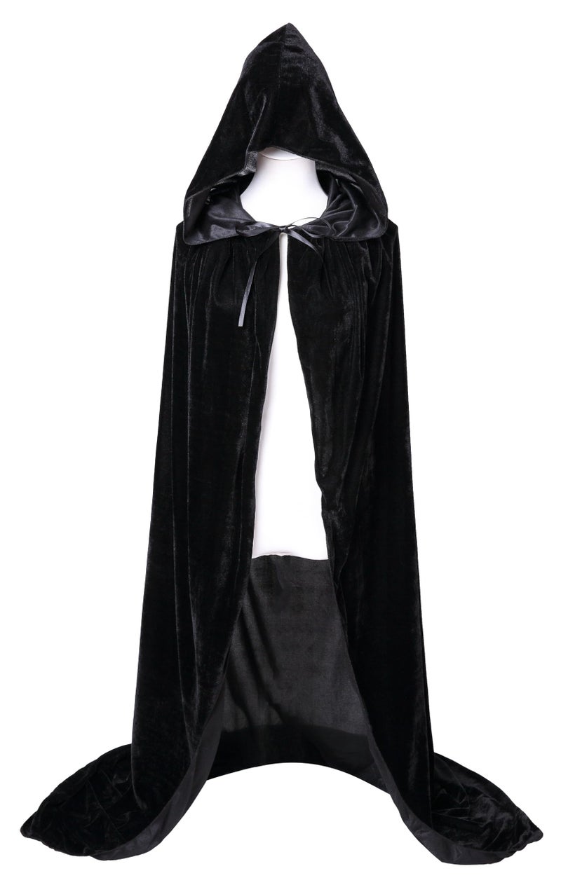 VGLOOK Unisex Hooded Cloak Velvet Cape for Halloween Cosplay Costumes 59 inch Black - Image 5
