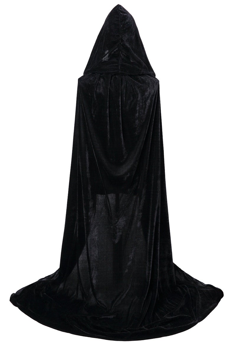 VGLOOK Unisex Hooded Cloak Velvet Cape for Halloween Cosplay Costumes 59 inch Black - Image 3