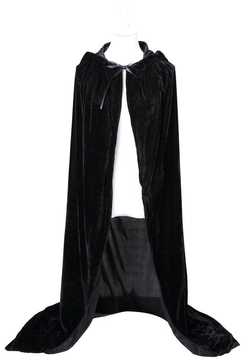 VGLOOK Unisex Hooded Cloak Velvet Cape for Halloween Cosplay Costumes 59 inch Black - Image 4