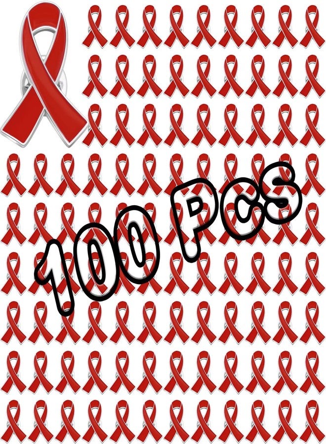 ETHOON 100 Pcs Red Ribbon Pins in Bulk for HIV AIDS Awareness, Drug Prevention, Heart Disease Awareness, Red Ribbon Awareness Pins for Men Women Doctors - Image 1