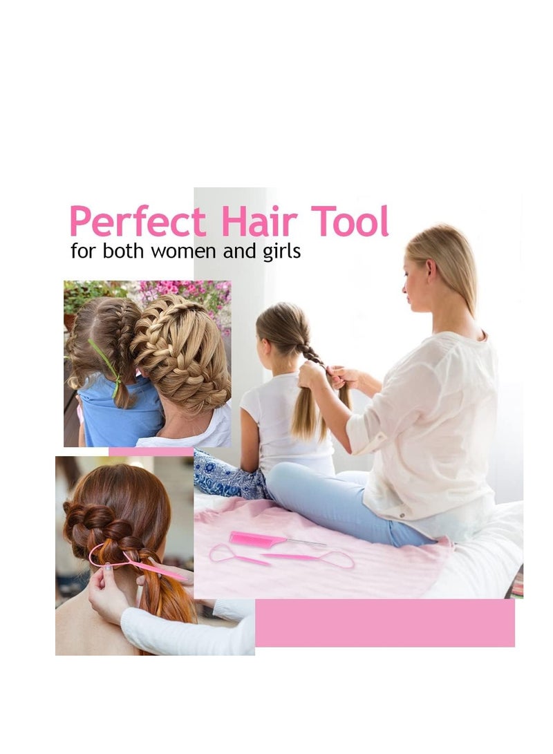 Premify 4 Pcs Topsy Tail Tool Kit, Hair Styling Loop Ponytail Maker Accessories French Braid Hair Rubber Bands Remover Cutter for Girls and Women,Pink - Image 4