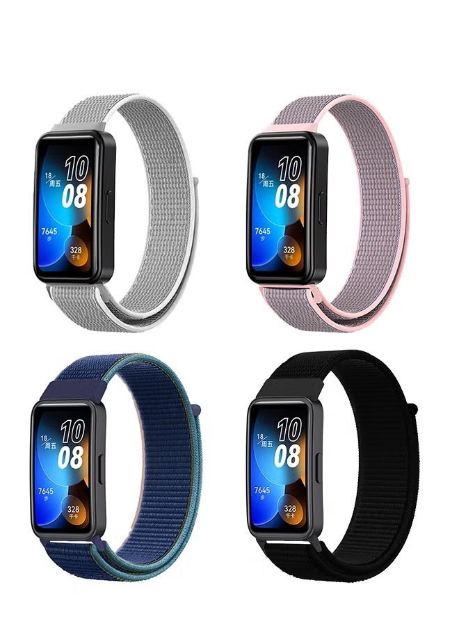 4Pcs Suitable For Huawei Band 8/9/10 Strap Velcro Nylon Loop Strap（Pink, Black, Navy, Seashell Color） - Image 1