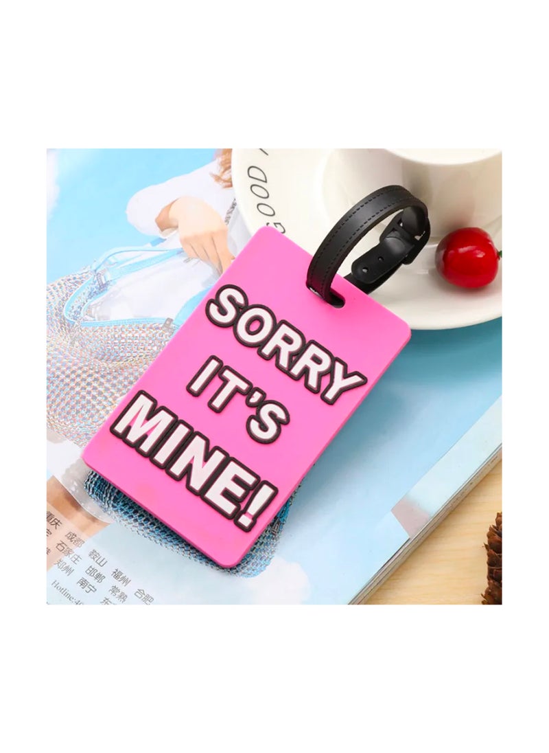 Cuisine Art Luggage Tag with Name ID Card, Personalized Identifier ID Labels, Flexible PVC Travel Tags, Secure Travel Luggage Labels for Baggage Identity, Suitcase Tag  – "Sorry, It's Mine" Design, Pink  - Image 5