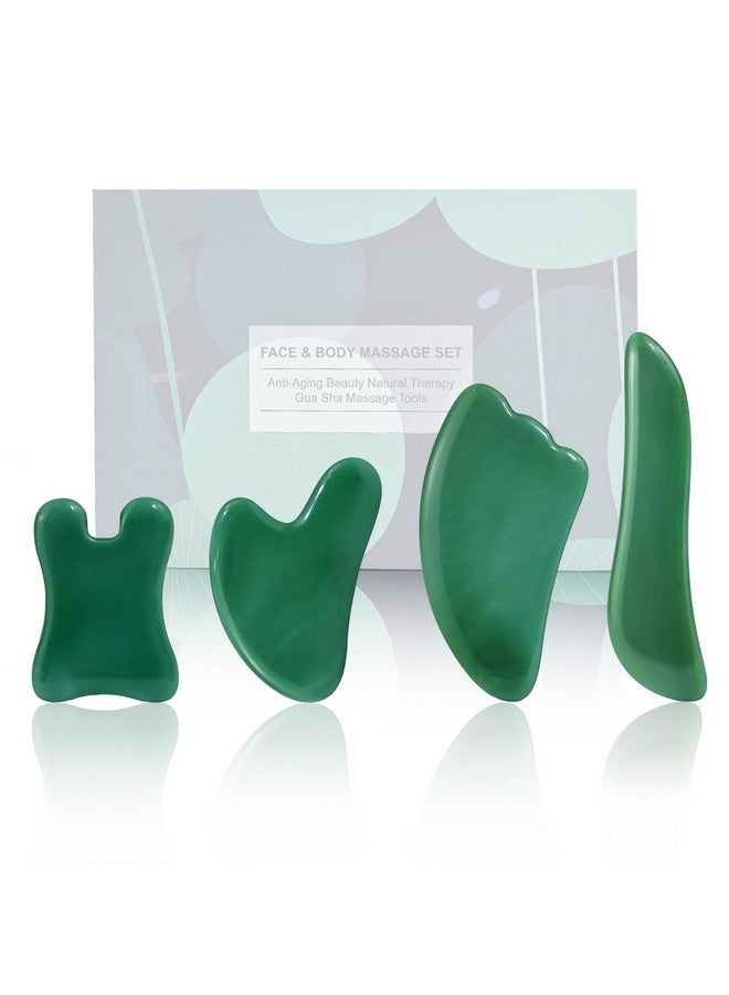 Rena Chris Guasha Massage Tool, 4 Pcs Gua Sha Facial Tool, Guasha Board for SPA Acupuncture Therapy Trigger Point Treatment, Gua Sha Scraping Massage Tool（Green） - Image 1