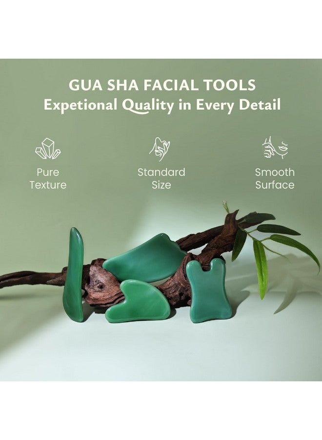Rena Chris Guasha Massage Tool, 4 Pcs Gua Sha Facial Tool, Guasha Board for SPA Acupuncture Therapy Trigger Point Treatment, Gua Sha Scraping Massage Tool（Green） - Image 2