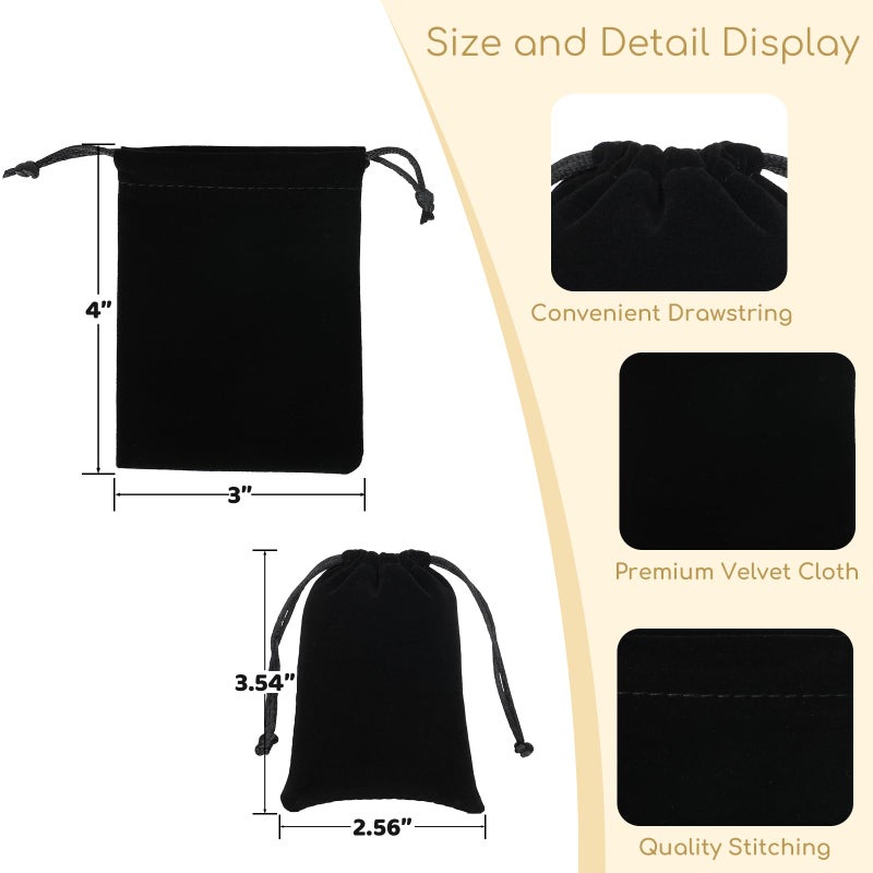 Tapleap Jewelry Bags, 12Pcs Black Velvet Coin Pouch, 3x4 Drawstring Bags, Wedding, Valentine's Day, For Wrapping Dnd Dice, Jewelry, Resin Runes, Mini Urns - Image 2