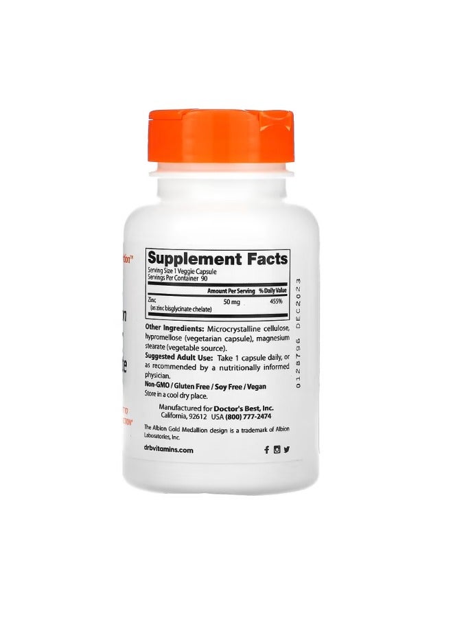 دكتورز بست High Absorption Zinc Bisglycinate 100% Chelated 50 mg 90 Veggie Caps - Image 2
