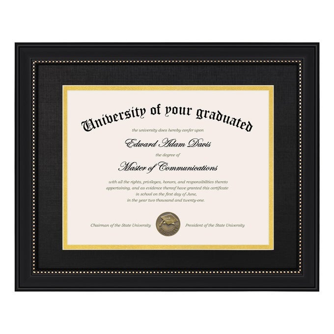 11X14 DIPLOMA FRAME WITH HIGH DEFINITION GLASS DISPLAY 85X11 CERTIFICATE WITH BLACK OVER GOLD MAT DEGREE DOCUMENT FRAME FOR WALL AND TABLETOP BLACK WITH GOLD BEADS 1 PACK