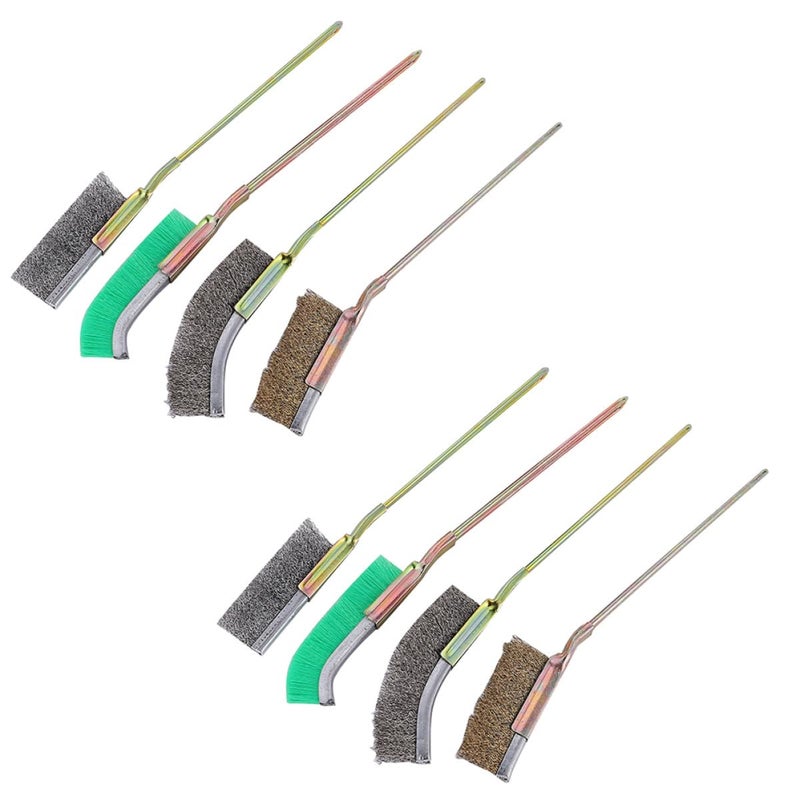 8PCS Wire Brush Set Long Handle Stainless Steel Copper Black Nylon Bristles Rust Removal Blind Angle Cleaning - Image 2