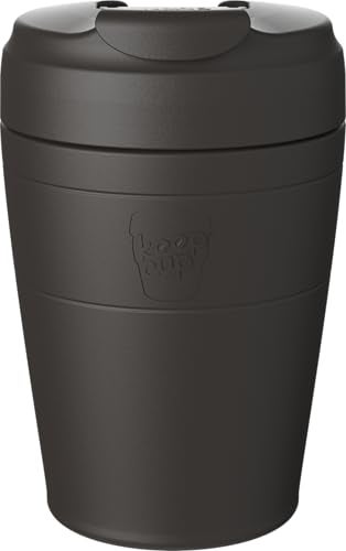 KeepCup Commuter Travel Mug Insulated Stainless Steel Reusable Coffee Cup with Spillproof Flip Lid 12oz340ml Black - Image 1