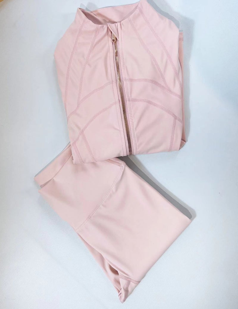 Generic Jacket Womens Sports Jacket Zipper Cardigan Long Sleeve Slim-Fit Running Fitness Top Define Yoga suit Misty pink rose gold jacket suit 