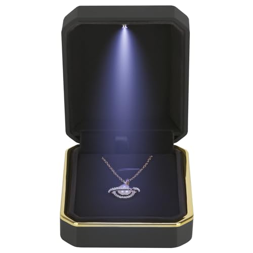 LETURE Luxury LED Pendant Necklace Gift Box with LED Light, Velvet Jewelry Storage Display Case for Proposal Engagement Wedding Anniversary Birthday(Black) - Image 3