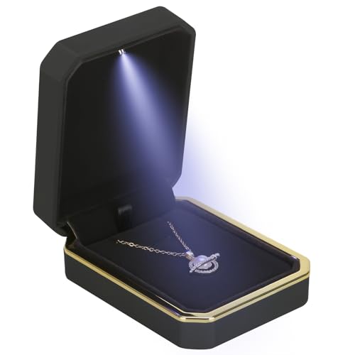 LETURE Luxury LED Pendant Necklace Gift Box with LED Light, Velvet Jewelry Storage Display Case for Proposal Engagement Wedding Anniversary Birthday(Black) - Image 5