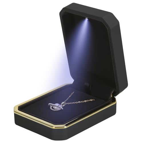 LETURE Luxury LED Pendant Necklace Gift Box with LED Light, Velvet Jewelry Storage Display Case for Proposal Engagement Wedding Anniversary Birthday(Black) - Image 2