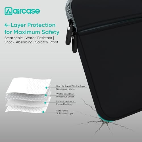AirCase Premium Laptop Bag with 6 Pockets fits Upto 15.6" Laptop/MacBook, Wrinkle Free, Padded, Water Resistant Light Neoprene case Cover Sleeve Pouch, for Men & Women, Black- 6 Months Warranty - Image 2