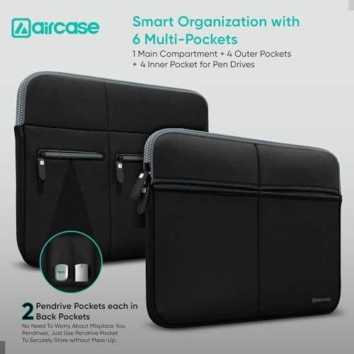 AirCase Premium Laptop Bag with 6 Pockets fits Upto 15.6" Laptop/MacBook, Wrinkle Free, Padded, Water Resistant Light Neoprene case Cover Sleeve Pouch, for Men & Women, Black- 6 Months Warranty - Image 3