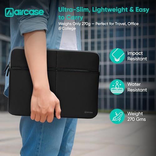 AirCase Premium Laptop Bag with 6 Pockets fits Upto 15.6" Laptop/MacBook, Wrinkle Free, Padded, Water Resistant Light Neoprene case Cover Sleeve Pouch, for Men & Women, Black- 6 Months Warranty - Image 4