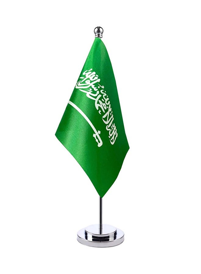 الضفدع الحقيقي مكتب علم السعودية فضي قاعدة فاخرة الولايات المتحدة الأمريكية أعلام طاولة المملكة العربية السعودية، عصا صغيرة علم السعودية المصغرة على مكتب مكتب علم على حامل مع قاعدة حامل، مهرجان دولي المملكة العربية السعودية ديكور حفلة، ديكور مكتب المنزل