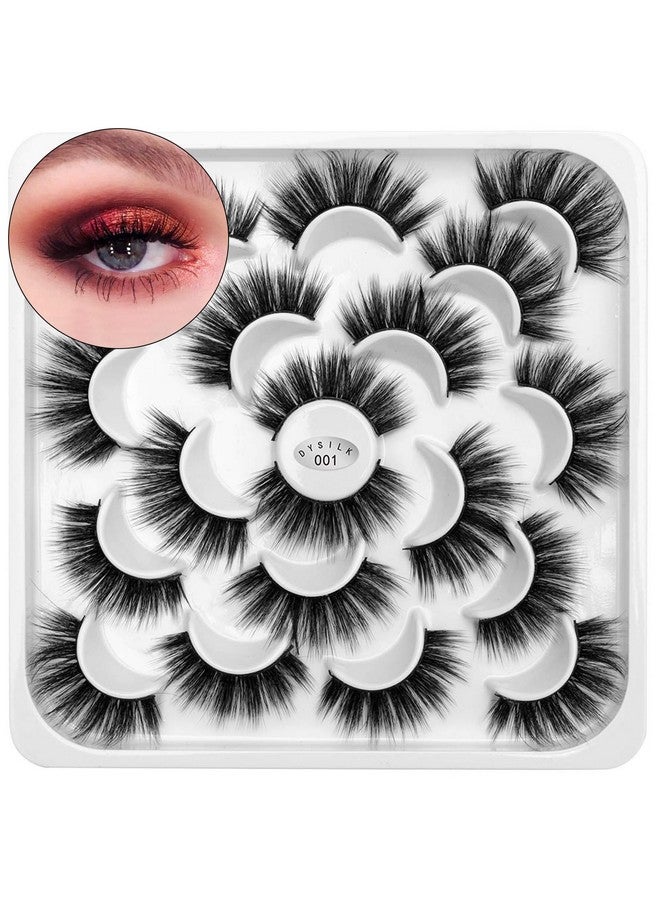 DYSILK False Eyelashes Wispy Lashes - Mink Lashes Fluffy 10 Pairs 6D Faux Lashes Pack 18mm Lashes Wispy Eye Lashes Pack Long Eyelashes Natural Look Reusable Fake Eyelashes Wispy Fluffy Cat Eye Soft - Image 1