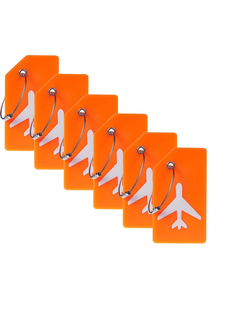 Silicone Luggage Tag, With Name ID Card Quickly Spot Luggage Suitcase, Anti-lost Tag, Personality Tag 6 Pack Luggage Tags Bag Tag Stainless Steel Loop (Orange) - Image 1