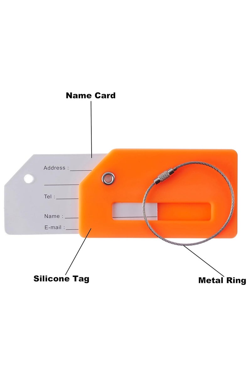 Silicone Luggage Tag, With Name ID Card Quickly Spot Luggage Suitcase, Anti-lost Tag, Personality Tag 6 Pack Luggage Tags Bag Tag Stainless Steel Loop (Orange) - Image 3