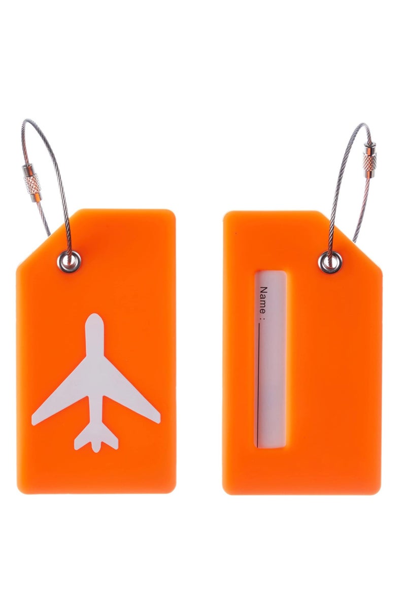 Silicone Luggage Tag, With Name ID Card Quickly Spot Luggage Suitcase, Anti-lost Tag, Personality Tag 6 Pack Luggage Tags Bag Tag Stainless Steel Loop (Orange) - Image 2